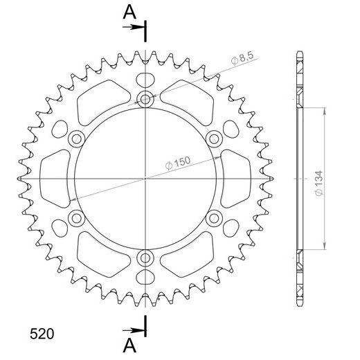 ALUMINIJASTI ZADNJI VERIŽNIK (ZOBNIK) SUPERSPROX RAL-460:46-BLK ČRNA 46T, 520