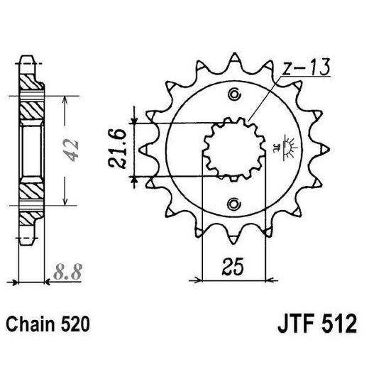 SPREDNJI VERIŽNIK JT JTF 512-15RB 15T, 520 RUBBER CUSHIONED