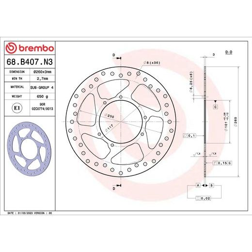 ZAVORNI DISK BREMBO 68B407N3 FIX