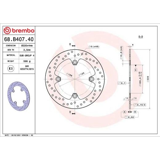 ZAVORNI DISK BREMBO 68B40740 FIX