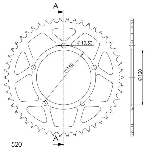 ALUMINIJASTI ZADNJI VERIŽNIK (ZOBNIK) SUPERSPROX RAL-1793:50-BLK ČRNA 50T, 520