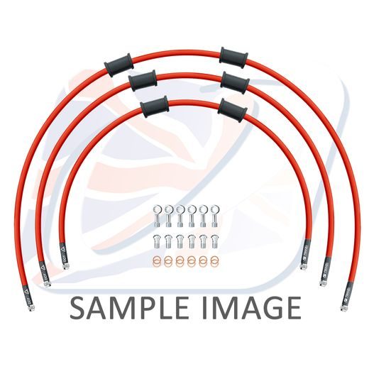 STANDARD FRONT BRAKE HOSE KIT VENHILL POWERHOSEPLUS TRI-9001F-RD (3 CEVI V KOMPLETU) RED HOSES, CHROMED FITTINGS