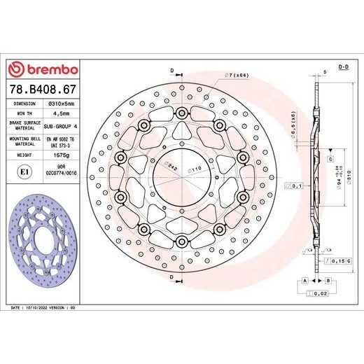 ZAVORNI DISK BREMBO 78B40867 FLOATING
