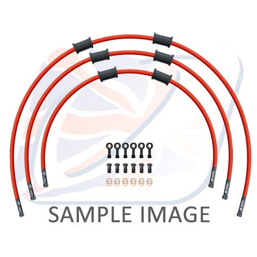 STANDARD FRONT BRAKE HOSE KIT VENHILL POWERHOSEPLUS TRI-9005FB-RD (3 CEVI V KOMPLETU) RED HOSES, BLACK FITTINGS