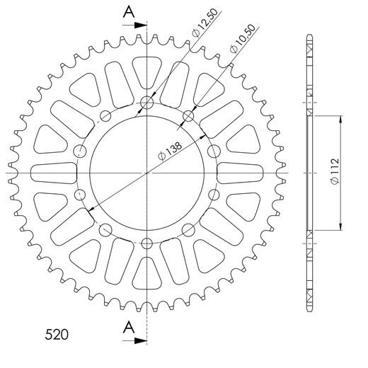 ALUMINIJASTI ZADNJI VERIŽNIK (ZOBNIK) SUPERSPROX RAL-1303:52-BLK ČRNA 52T, 520
