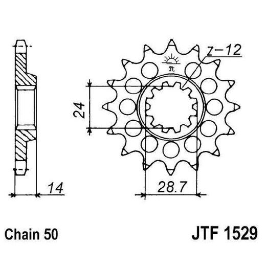 SPREDNJI VERIŽNIK JT JTF 1529-17RB 17T, 530 RUBBER CUSHIONED