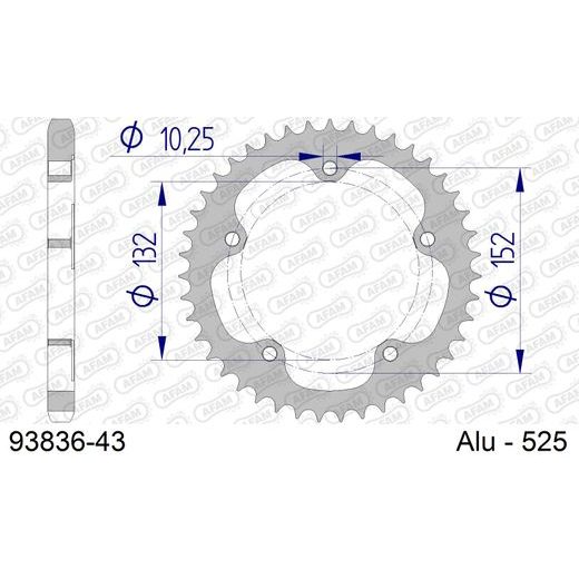 ALUMINIJASTI ZADNJI VERIŽNIK (ZOBNIK) AFAM 93836-43 43T, 525