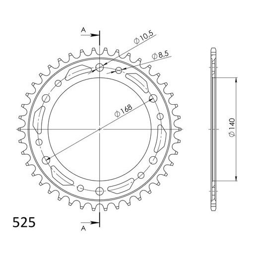 ZADNJI VERIŽNIK (ZOBNIK) SUPERSPROX RFE-6:42-BLK ČRNA 42T, 525
