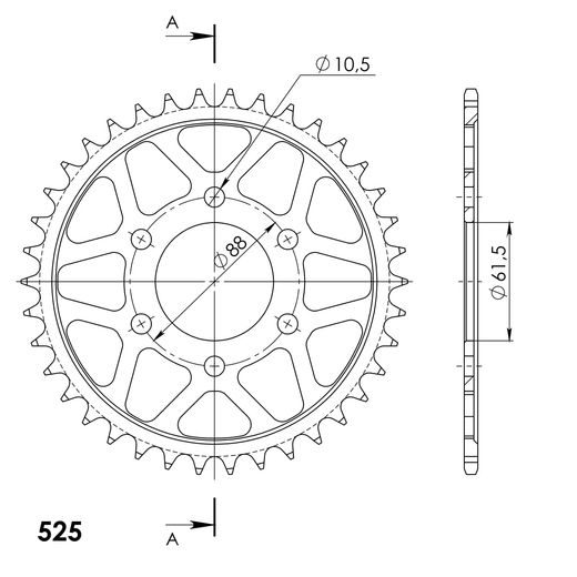 ZADNJI VERIŽNIK (ZOBNIK) SUPERSPROX RFE-319:38-BLK ČRNA 38T, 525