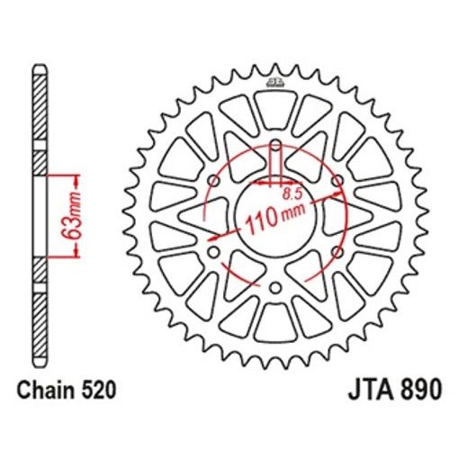 ALUMINIJASTI ZADNJI VERIŽNIK (ZOBNIK) JT JTA 890-45ORG 45T ORANŽNA