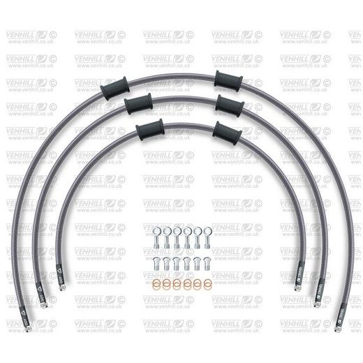 STANDARD FRONT BRAKE HOSE KIT VENHILL POWERHOSEPLUS LAV-7001FS (3 CEVI V KOMPLETU) CLEAR HOSES, STAINLESS STEEL FITTINGS