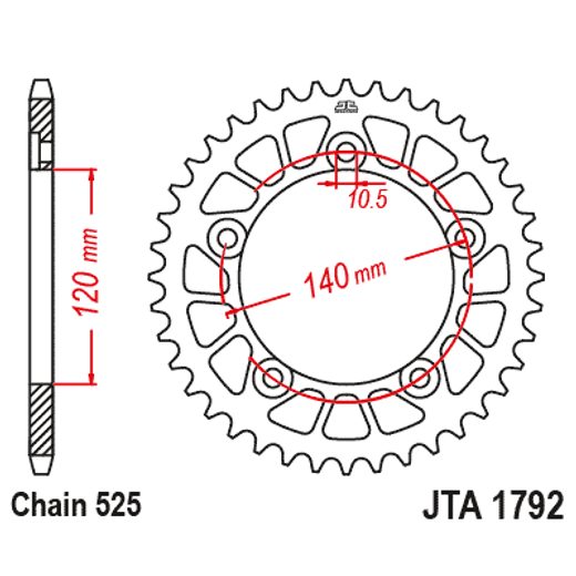 ALUMINIJASTI ZADNJI VERIŽNIK (ZOBNIK) JT JTA 1792-45BLK 45T, 525 ČRN