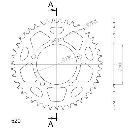 ALUMINIJASTI ZADNJI VERIŽNIK (ZOBNIK) SUPERSPROX RAL-703:43-BLK ČRNA 43T, 520