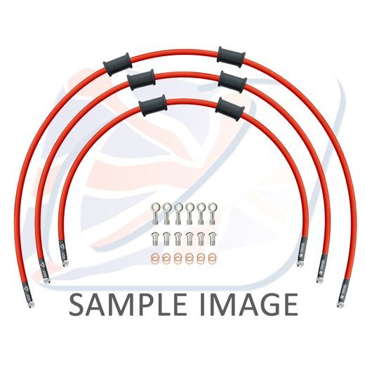STANDARD FRONT BRAKE HOSE KIT VENHILL POWERHOSEPLUS TRI-9001FS-RD (3 CEVI V KOMPLETU) RED HOSES, STAINLESS STEEL FITTINGS