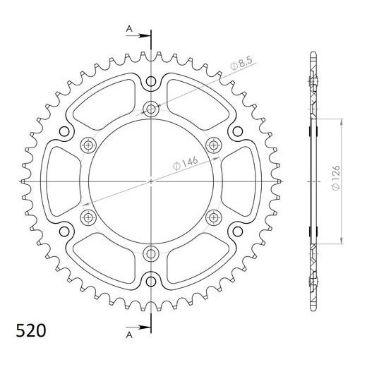 REAR SPROCKET SUPERSPROX STEALTH RST-808:50-GLD ZLATA 50T, 520