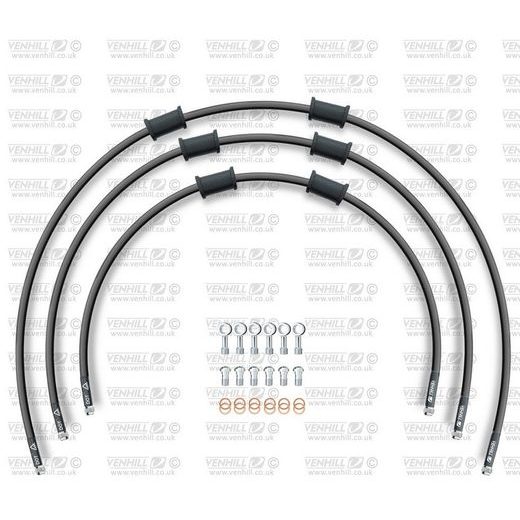 STANDARD FRONT BRAKE HOSE KIT VENHILL POWERHOSEPLUS APR-10002FS-BK (3 CEVI V KOMPLETU) BLACK HOSES, STAINLESS STEEL FITTINGS