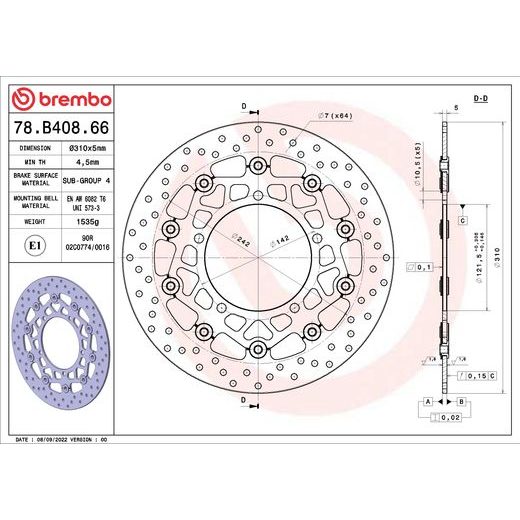 ZAVORNI DISK BREMBO 78B40866 FLOATING