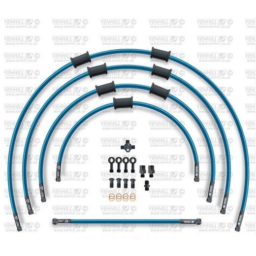 STANDARD FRONT BRAKE HOSE KIT VENHILL POWERHOSEPLUS SUZ-2005FB-TB (5 CEVI V KOMPLETU) TRANSLUCENT BLUE HOSES, BLACK FITTINGS