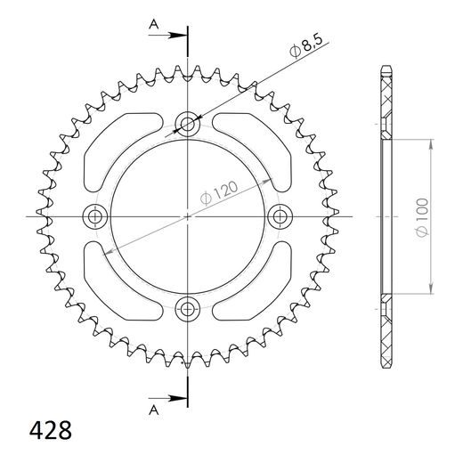 ALUMINIJASTI ZADNJI VERIŽNIK (ZOBNIK) SUPERSPROX RAL-998:47-BLK ČRNA 47T, 428