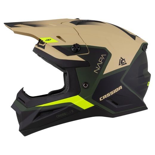 MOTOCROSS HELMET CASSIDA CROSS CUP 2 NAPA SAND/ GREEN/ YELLOW FLUO/ BLACK MATT S