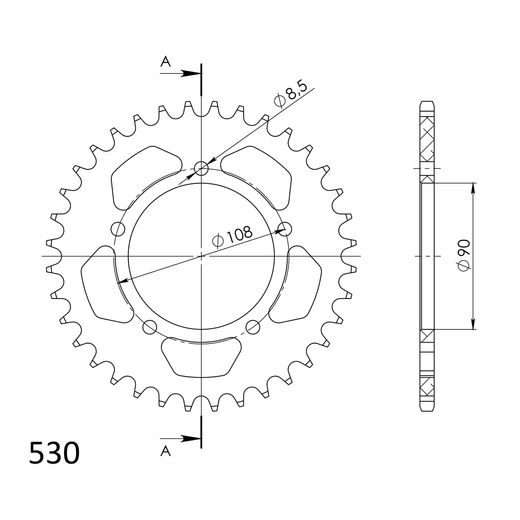 ALUMINIJASTI ZADNJI VERIŽNIK (ZOBNIK) SUPERSPROX RAL-1022:36-BLK ČRNA