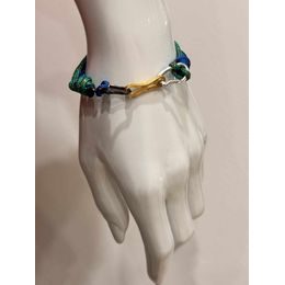 Náramek Sampaoli Express bronze rhodium&gold&ruthenium plated blue&green rope