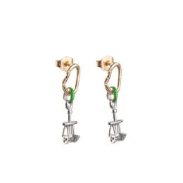 Náušnice Sampaoli Carabiner & Friend BR-GO-&-RH plated green enameld