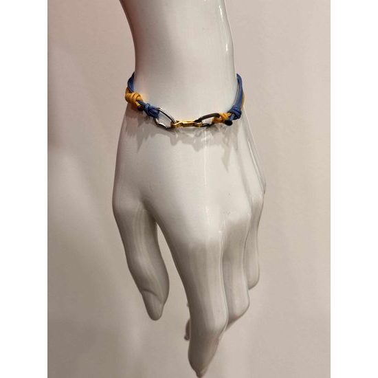 Náramek Sampaoli Express bronze rhodium&gold&ruthenium plated blue&yellow rope