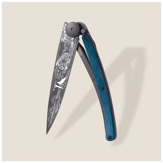 Nůž Deejo 1GB167 Tattoo Black 37g Van Life blue beech