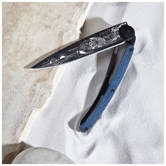Nůž Deejo 1GB167 Tattoo Black 37g Van Life blue beech