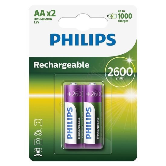 Baterie Philips AA Rechargeable 2600mAh HR6/2, 2ks v balení