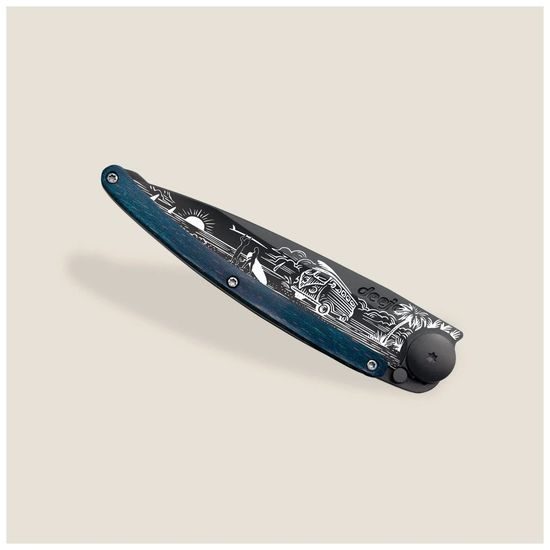 Nůž Deejo 1GB167 Tattoo Black 37g Van Life blue beech
