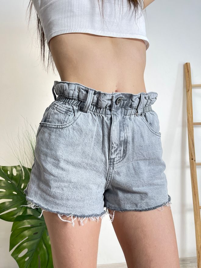 Kraťasy džinové - střih baggy sv. šedé