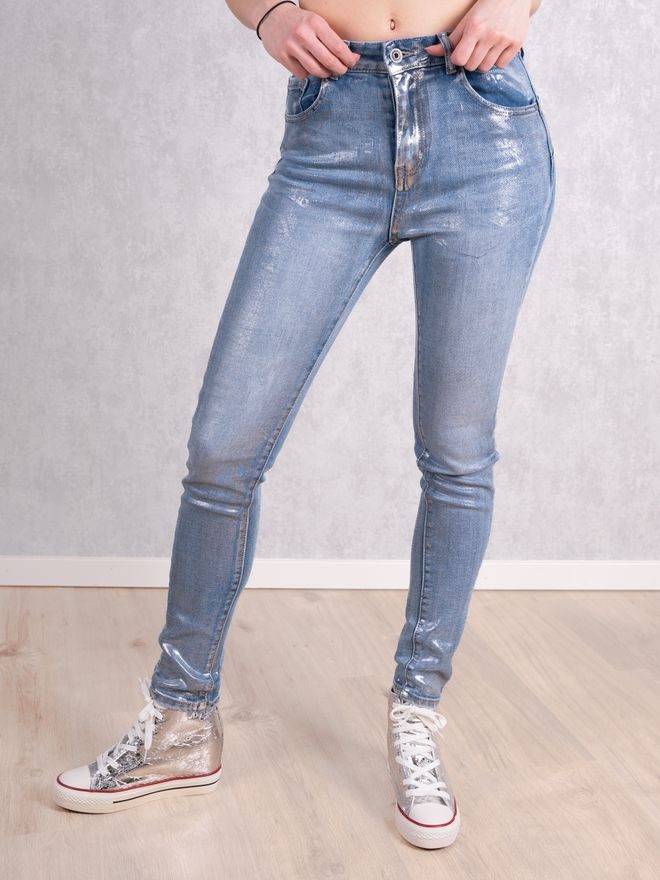 Džíny slim fit metalické