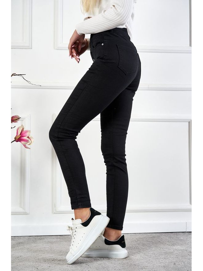 Skinny jeans s vysokým pasen na knoflíky, černé