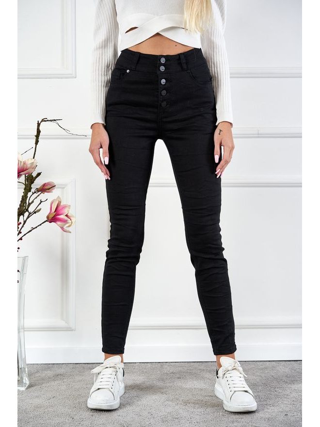 Skinny jeans s vysokým pasen na knoflíky, černé