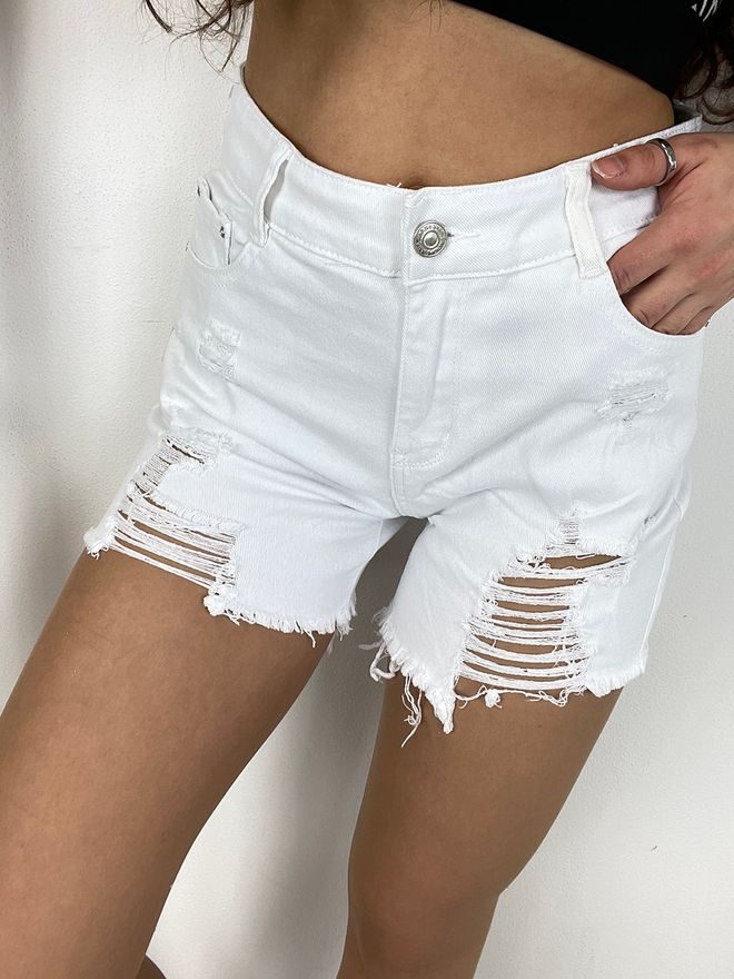 Džínové kraťasy s trháním bílé