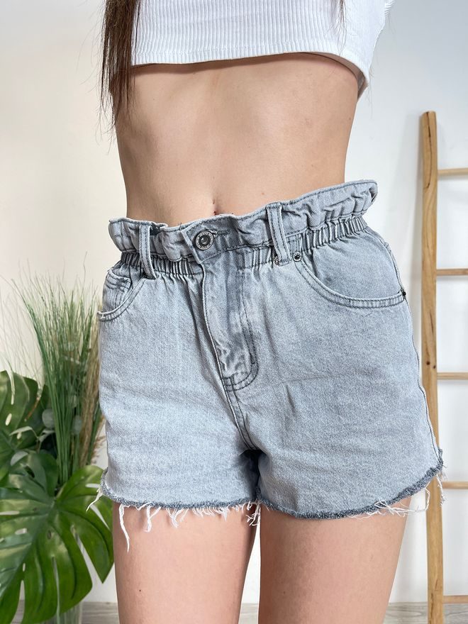 Kraťasy džinové - střih baggy sv. šedé