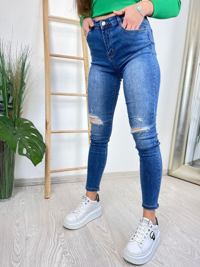 Džíny skinny s trháním modré