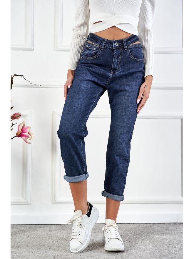 Straight High jeans s průstřihy v pase