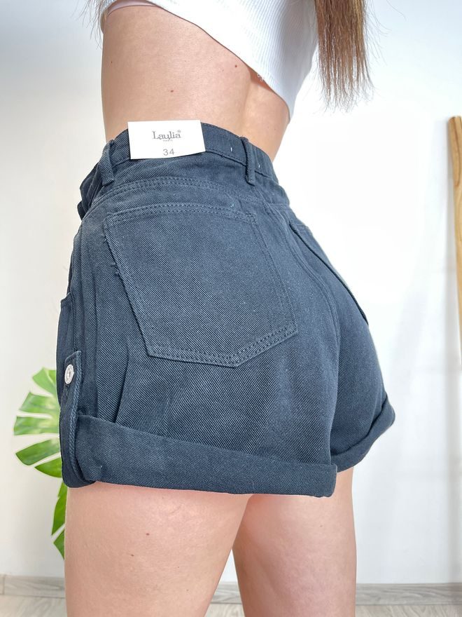 Džínové baggy kraťasy s gumou v pase černé