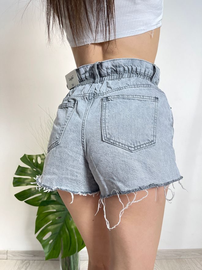 Kraťasy džinové - střih baggy sv. šedé