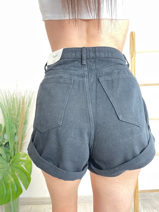 Džínové baggy kraťasy s gumou v pase černé