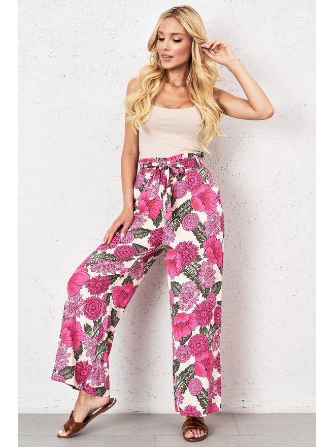 Široké viskózové kalhoty, růžová