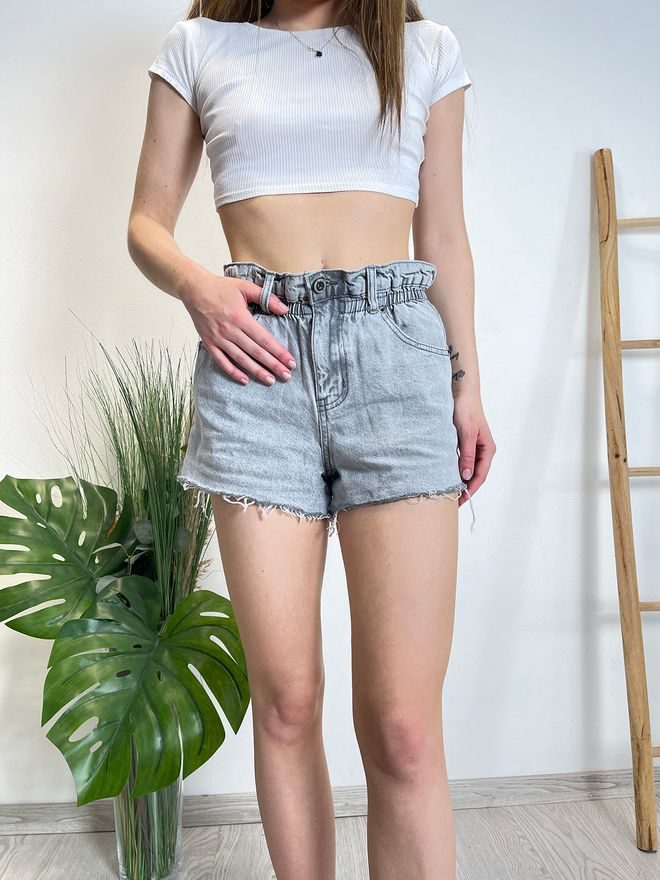 Kraťasy džinové - střih baggy sv. šedé