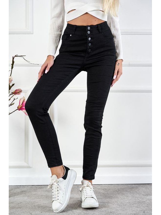 Skinny jeans s vysokým pasen na knoflíky, černé
