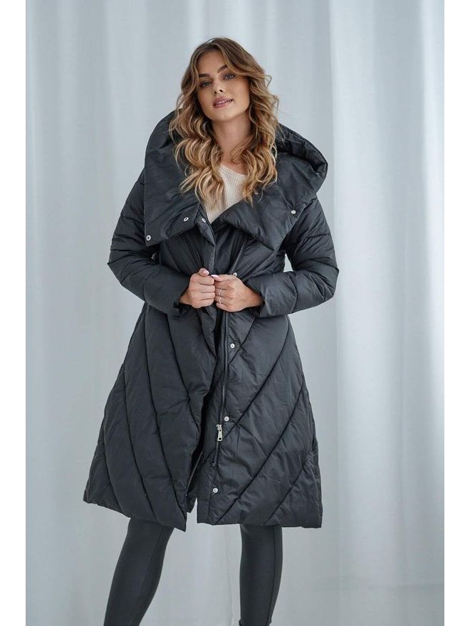 Bunda dlouhá s rozparkem a kapucí