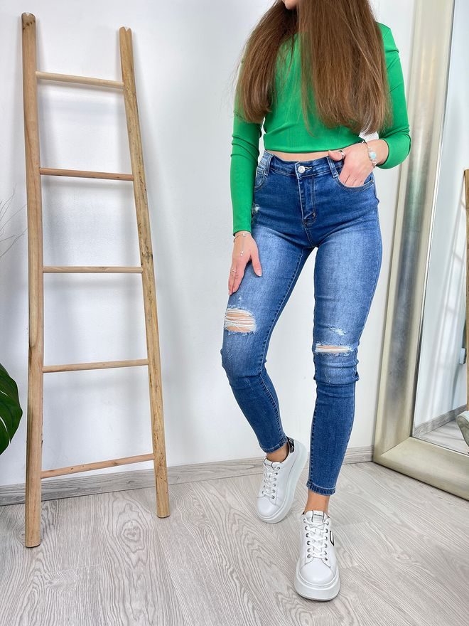 Džíny skinny s trháním modré