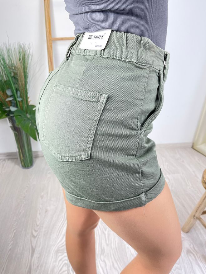 Džínové kraťasy s řetízkem khaki