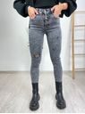 Skinny džíny se zapínáním na knoflíky a trháním šedé